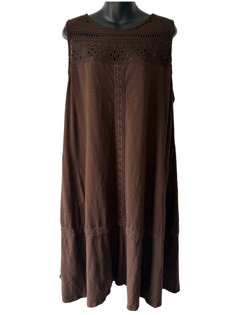 J.Jill Brown Crochet Yoke Sleeveless Midi Dress Womens Plus Size 2X Boho Cotton